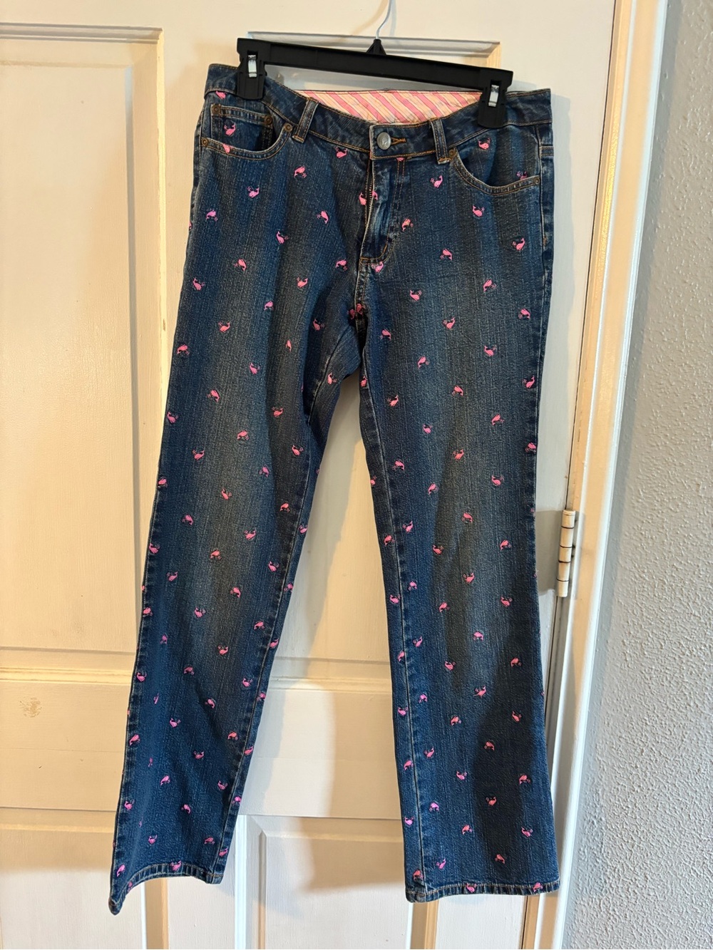 Vintage Lilly Pulitzer Women's Straight Stretch Denim Pink Whale Print Jeans 4
